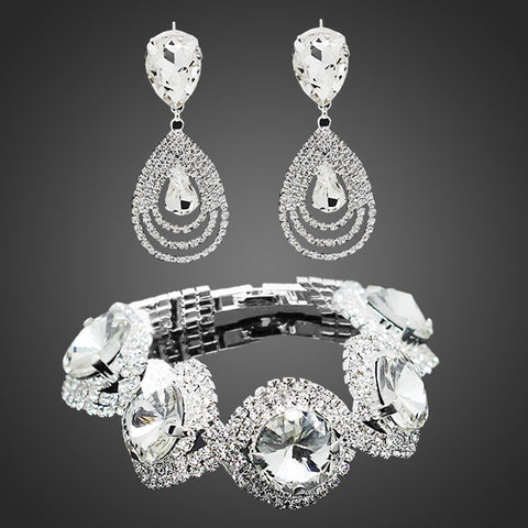 Austrian Crystal Drop Bracelet & Earrings Set - Glam Up Accessories