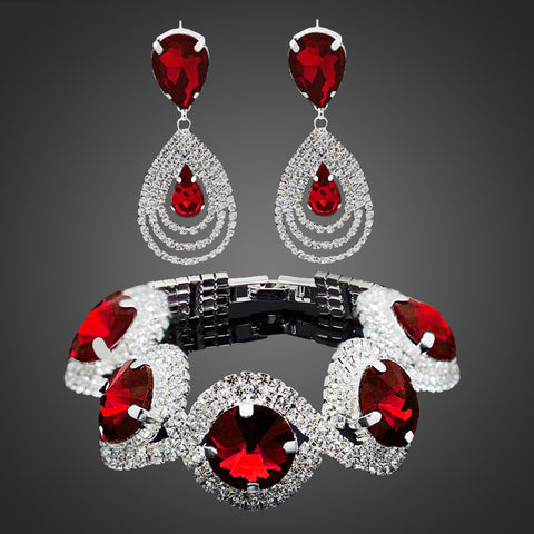 Austrian Crystal Drop Bracelet & Earrings Set - Glam Up Accessories