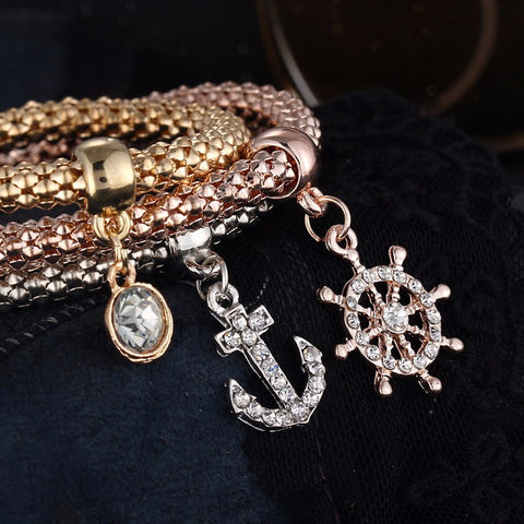 3 Pcs Crystal Charm Bracelets Set - Glam Up Accessories
