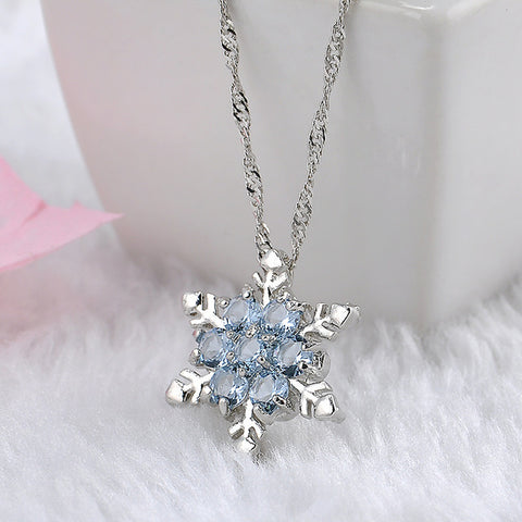 Vintage Blue Crystal Snowflake Pendant Necklace - Glam Up Accessories