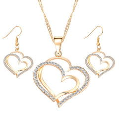 Heart Design Crystal Earrings & Necklace Set - Glam Up Accessories