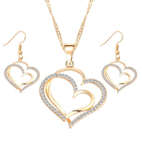 Heart Design Crystal Earrings & Necklace Set - Glam Up Accessories