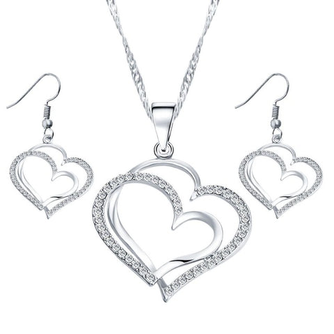 Heart Design Crystal Earrings & Necklace Set - Glam Up Accessories