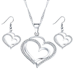 Heart Design Crystal Earrings & Necklace Set