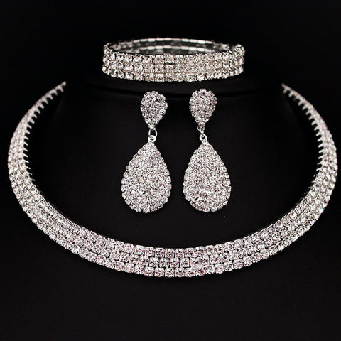 Classic Rhinestone Crystal Choker Earrings and Bracelet Set - Glam Up Accessories