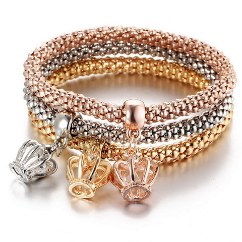 3 Pcs Crystal Charm Bracelets Set - Glam Up Accessories