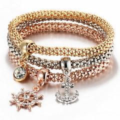 3 Pcs Crystal Charm Bracelets Set