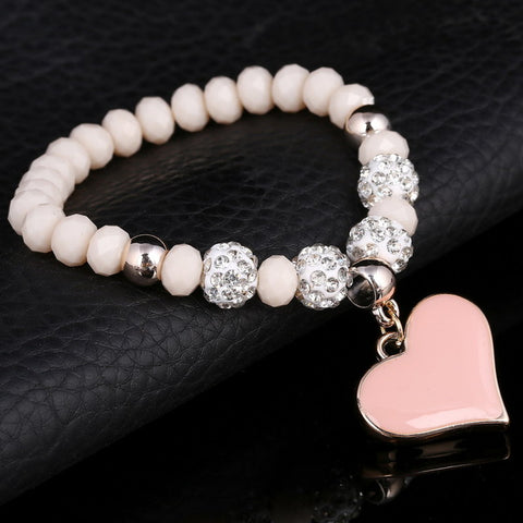 Vintage Heart Pendant Beaded Bracelet - Glam Up Accessories