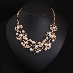 Simulated Pearl Leaf Design Pendant Necklace - Glam Up Accessories