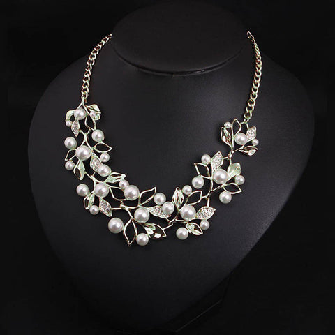 Simulated Pearl Leaf Design Pendant Necklace - Glam Up Accessories