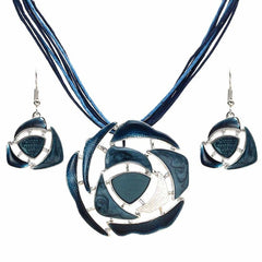 Geometric Crystal Pendant Necklace Drop & Earrings
