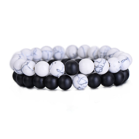 2Pcs Natural Stone Yin Yang Beaded Bracelet - Glam Up Accessories