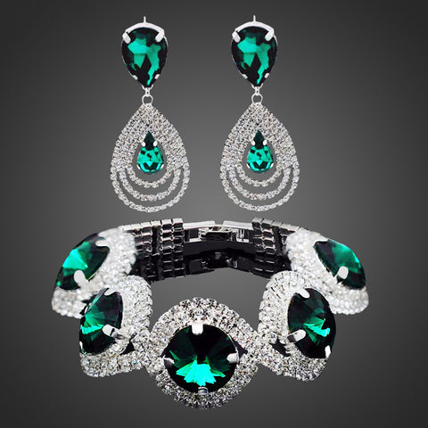 Austrian Crystal Drop Bracelet & Earrings Set - Glam Up Accessories