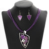 Image of Geometric Leather Rope Pendant Necklace & Earrings Set - Glam Up Accessories