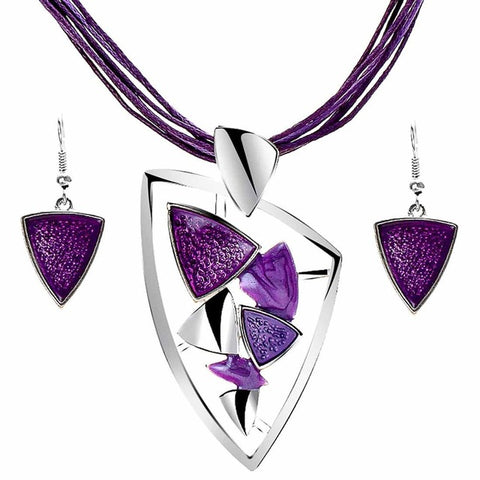 Geometric Leather Rope Pendant Necklace & Earrings Set - Glam Up Accessories