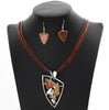 Image of Geometric Leather Rope Pendant Necklace & Earrings Set - Glam Up Accessories