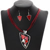 Image of Geometric Leather Rope Pendant Necklace & Earrings Set - Glam Up Accessories