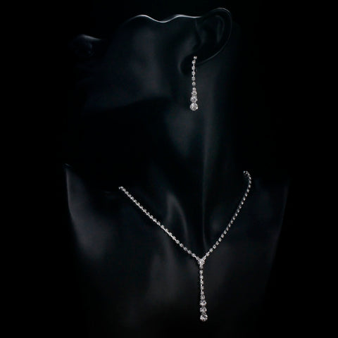 Silver Plated Drop Crystal Necklace & Earrings Set - Glam Up Accessories