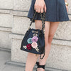 Image of Handmade Flower Design Bucket Bag With Pearl Chain Strap - Glam Up Accessories