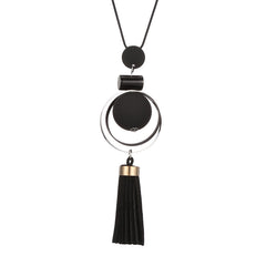 Long Wood Bead Tassel Pendant Necklace - Glam Up Accessories