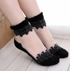 Soft Sheer Lace Ruffle Ankle Socks - Glam Up Accessories