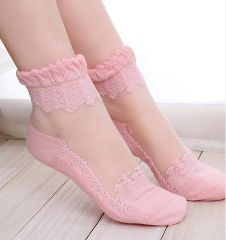 Soft Sheer Lace Ruffle Ankle Socks - Glam Up Accessories