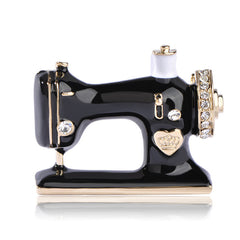 Black Enamel Sewing Machine Brooch - Glam Up Accessories