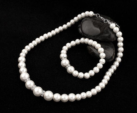 Classic Imitation Pearl Necklace, Bracelet & Earrings Set - Glam Up Accessories