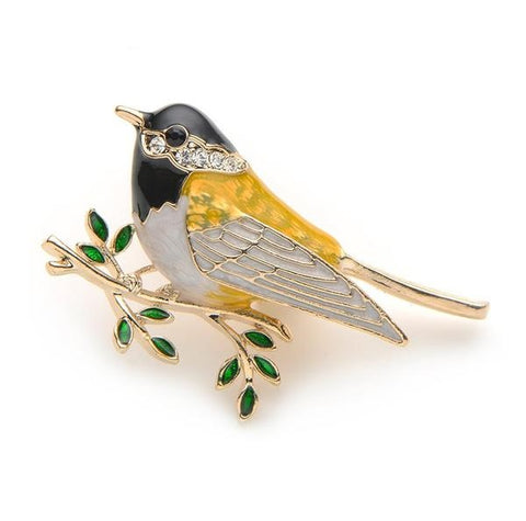 Rhinestone Enamel Oriole Bird Brooch - Glam Up Accessories