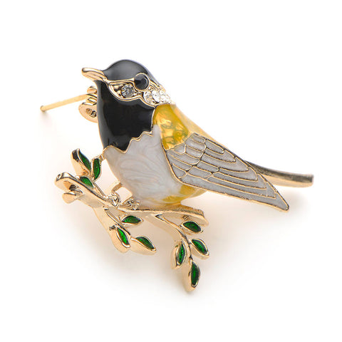 Rhinestone Enamel Oriole Bird Brooch - Glam Up Accessories