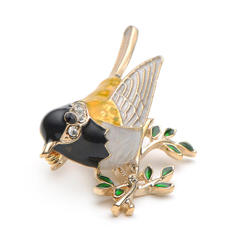 Rhinestone Enamel Oriole Bird Brooch - Glam Up Accessories