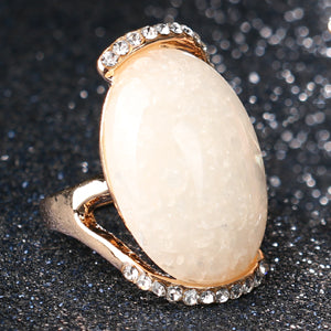 Trendy Rose Gold Ring with Long Elliptic Gemstone - Glam Up Accessories