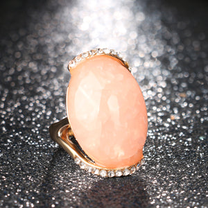 Trendy Rose Gold Ring with Long Elliptic Gemstone - Glam Up Accessories