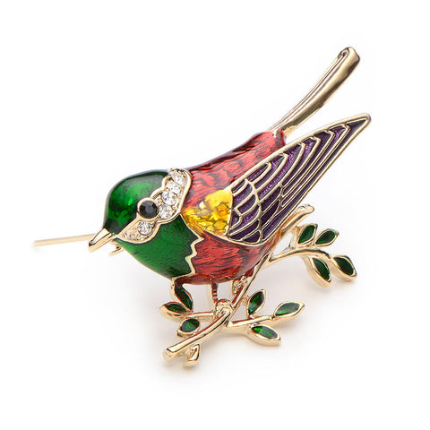 Rhinestone Enamel Oriole Bird Brooch - Glam Up Accessories