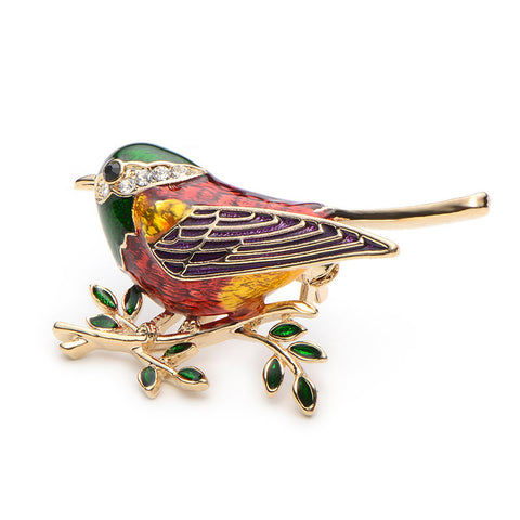 Rhinestone Enamel Oriole Bird Brooch - Glam Up Accessories