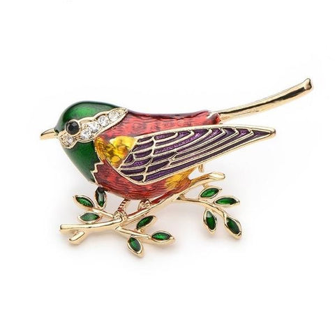 Rhinestone Enamel Oriole Bird Brooch - Glam Up Accessories