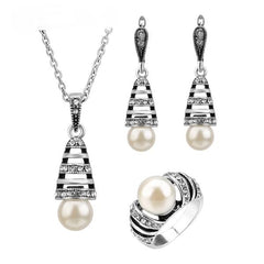 3Pcs Silver Color Pearl Jewelry Set - Glam Up Accessories