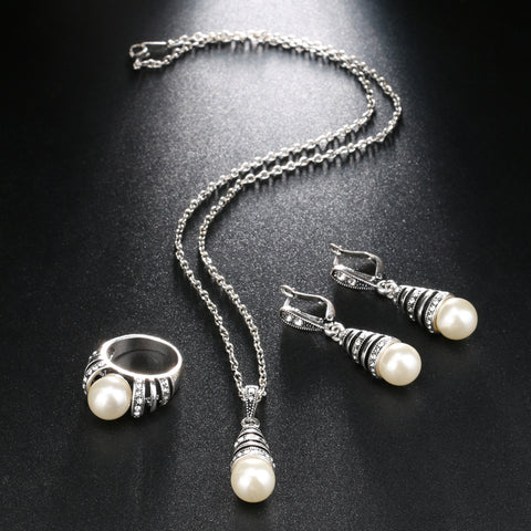 3Pcs Silver Color Pearl Jewelry Set - Glam Up Accessories