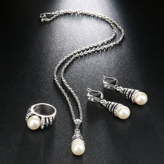 3Pcs Silver Color Pearl Jewelry Set