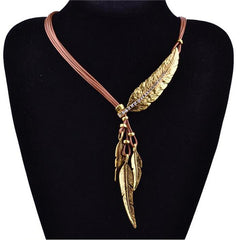 Bijoux Feather Pendant Rope Leather Necklace - Glam Up Accessories