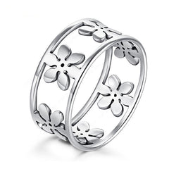 Stainless Steel Five Petals Patterned Ring - Glam Up Accessories