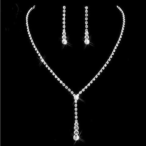 Silver Plated Drop Crystal Necklace & Earrings Set - Glam Up Accessories