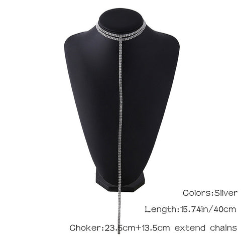 Rhinestone Lariat Chain Chocker Necklace - Glam Up Accessories