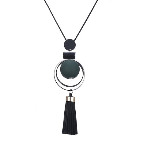 Long Wood Bead Tassel Pendant Necklace - Glam Up Accessories