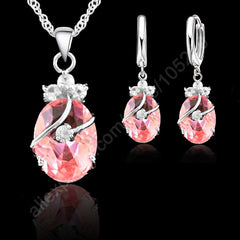 925 Sterling Silver Pink Zirconia Necklace & Earrings Sets - Glam Up Accessories
