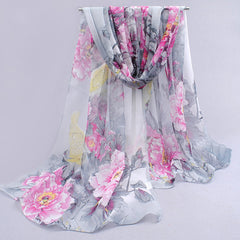 Long Chiffon Floral Scarf - Glam Up Accessories
