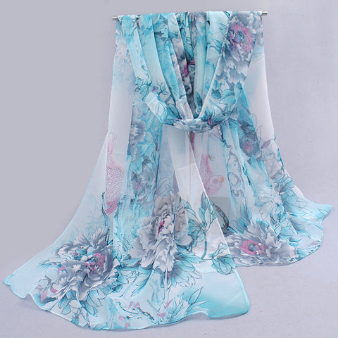 Long Chiffon Floral Scarf - Glam Up Accessories