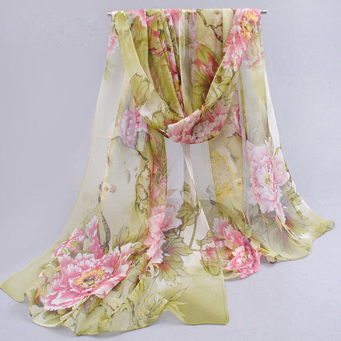 Long Chiffon Floral Scarf - Glam Up Accessories