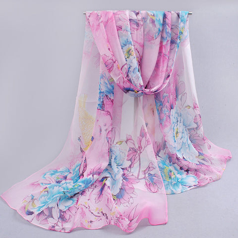 Long Chiffon Floral Scarf - Glam Up Accessories