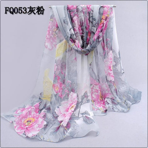 Long Chiffon Floral Scarf - Glam Up Accessories